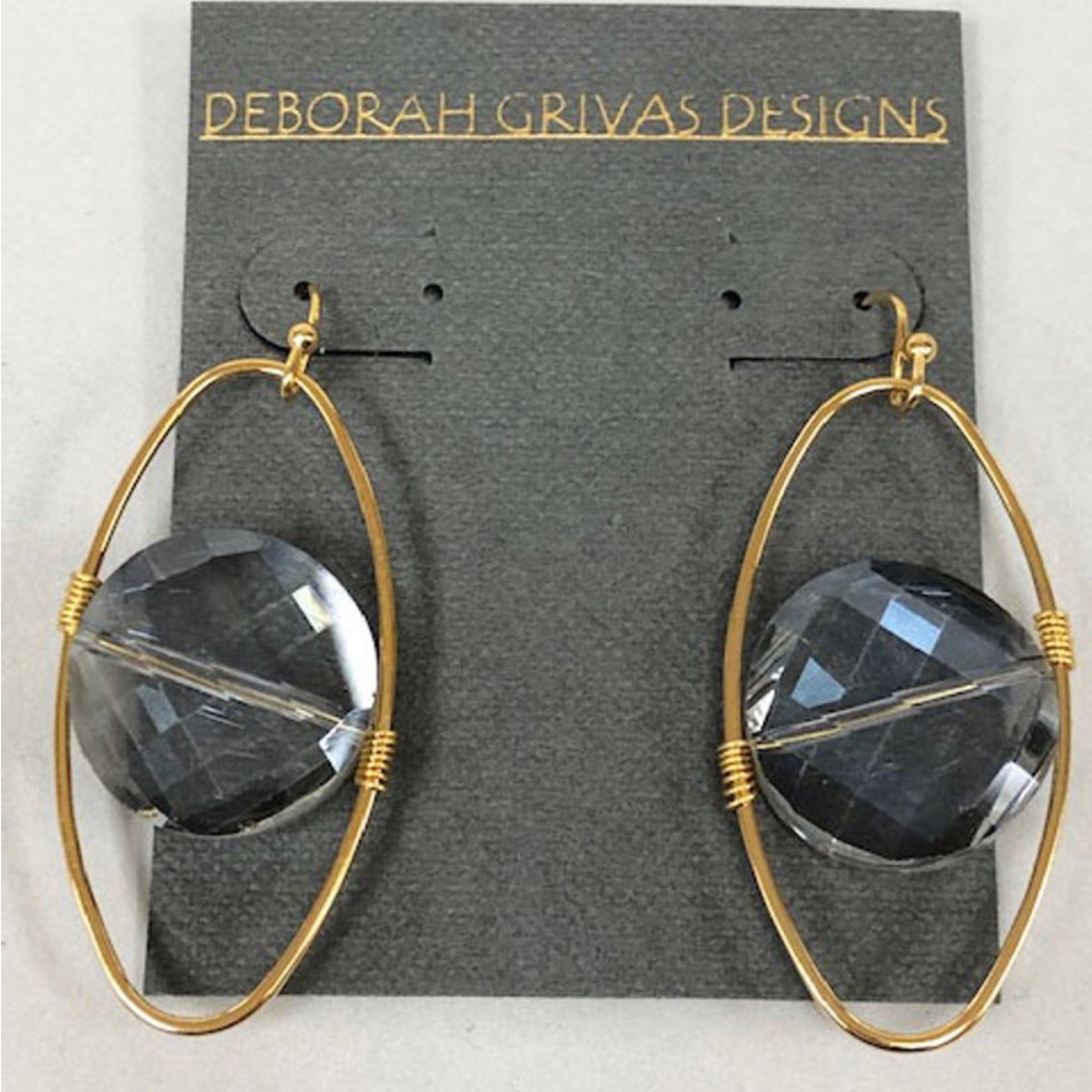 Deborah Grivas Floating Black Diamond Crystal In a Gold Oval-Boutique